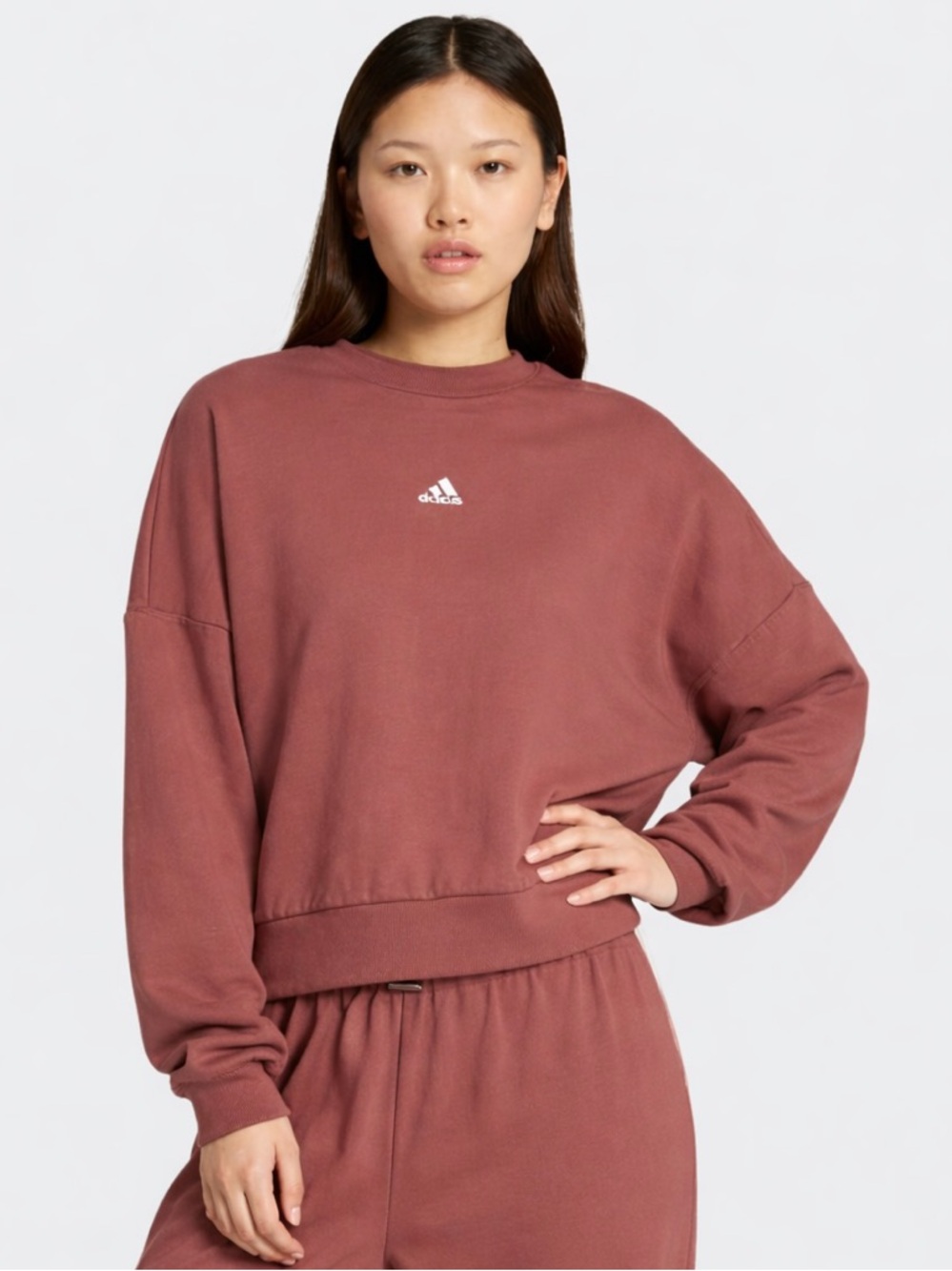 Adidas Essentials Feel Cozy Sweatshirt Cropped Crew - Dusty Rose SZ Small